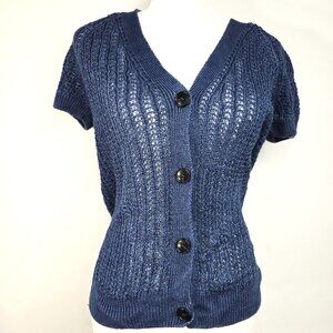 Lafayette 148 Knit Hemp V Neck Navy Blue Sweater Cardigan Y2K